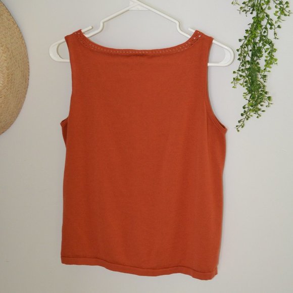 Ann Taylor Loft Knit Tank Top Crocheted Neckline Rust Womens Size XLP - Picture 7 of 11